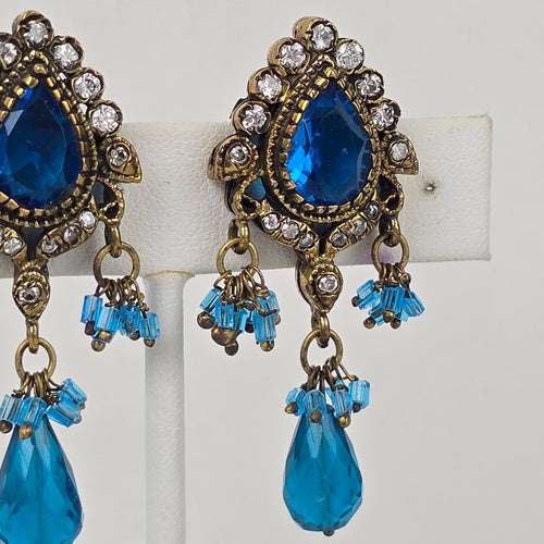 Vintage Blue Glass Chandelier Statement Earrings