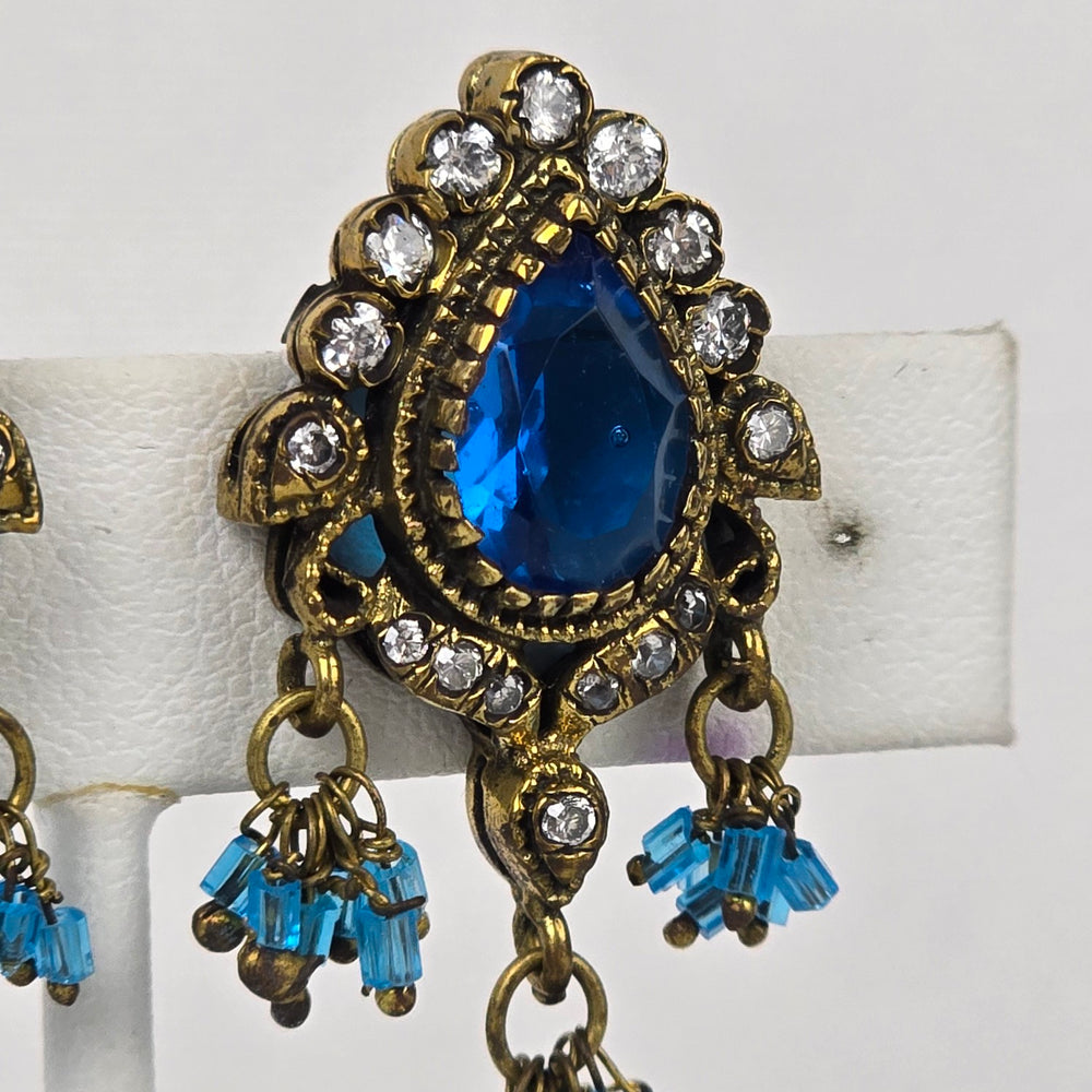 Vintage Blue Glass Chandelier Statement Earrings