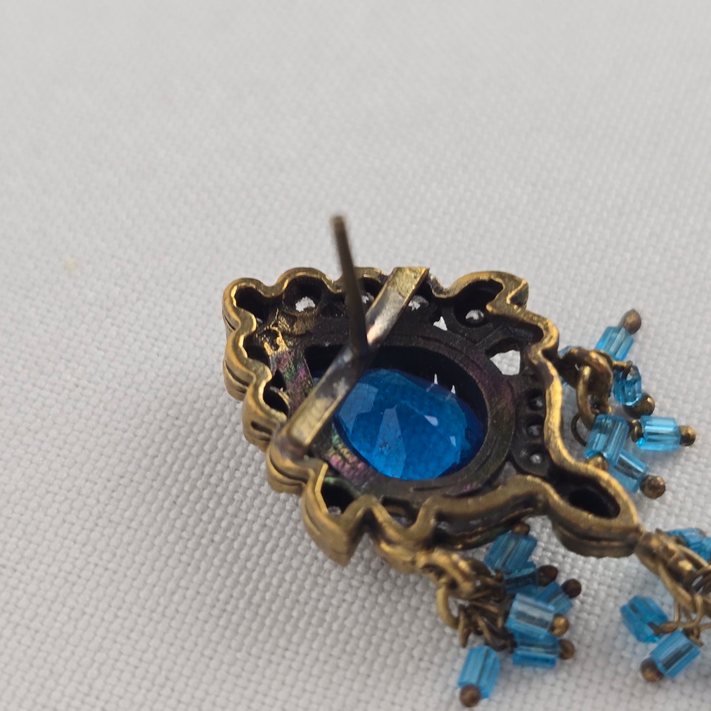 Vintage Blue Glass Chandelier Statement Earrings