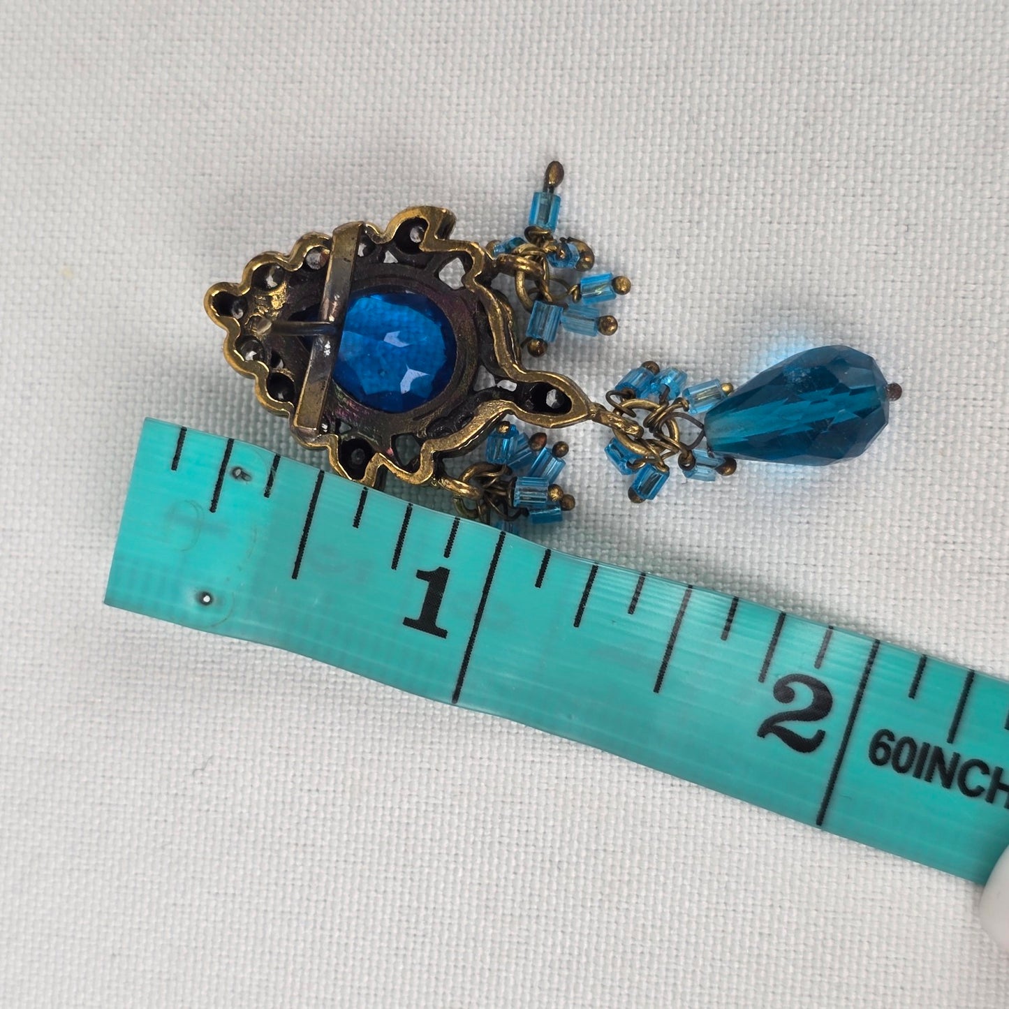 Vintage Blue Glass Chandelier Statement Earrings