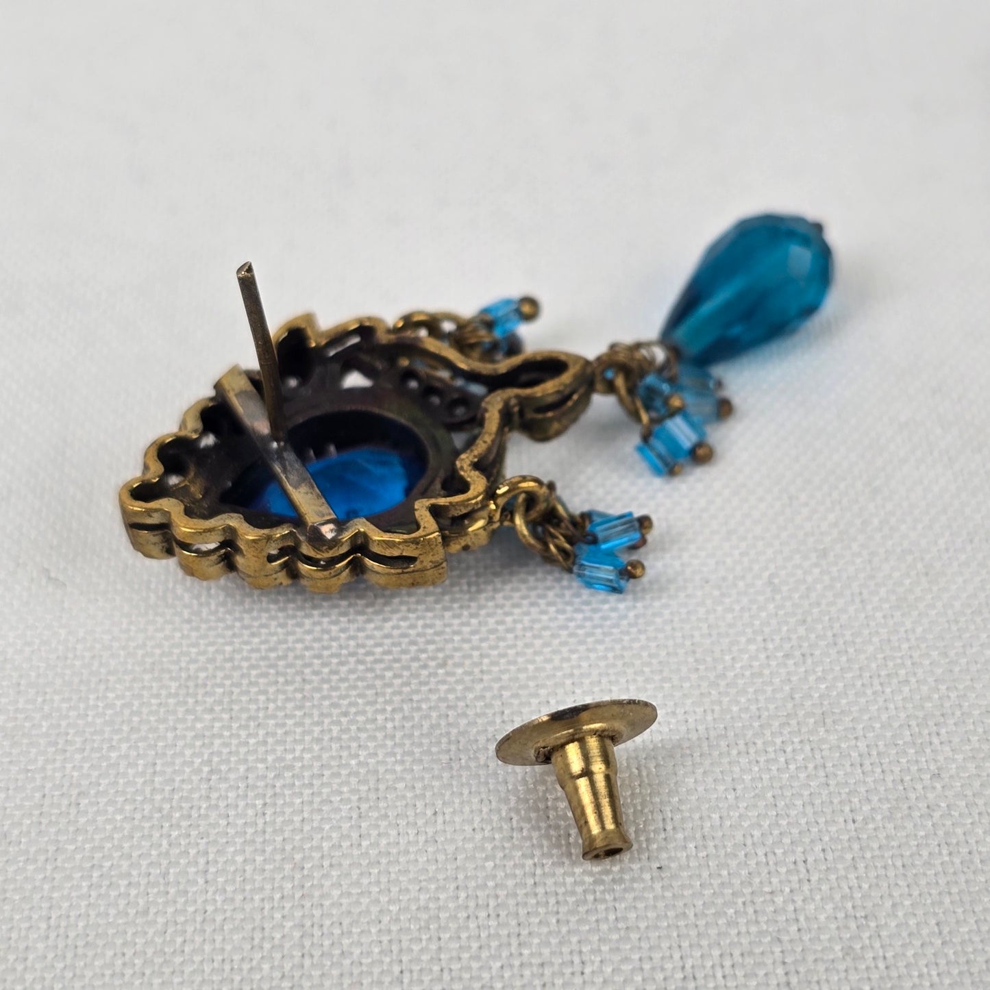 Vintage Blue Glass Chandelier Statement Earrings