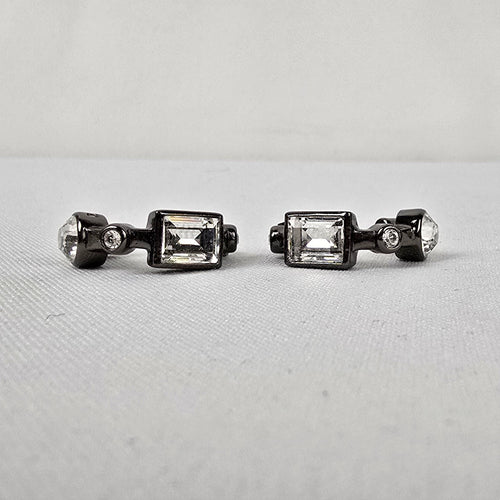 Dyrberg Kern Black & Silver Faceted Stone Hoop Earrings