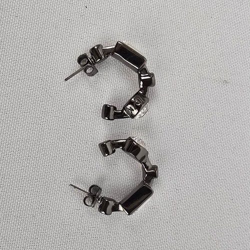 Dyrberg Kern Black & Silver Faceted Stone Hoop Earrings