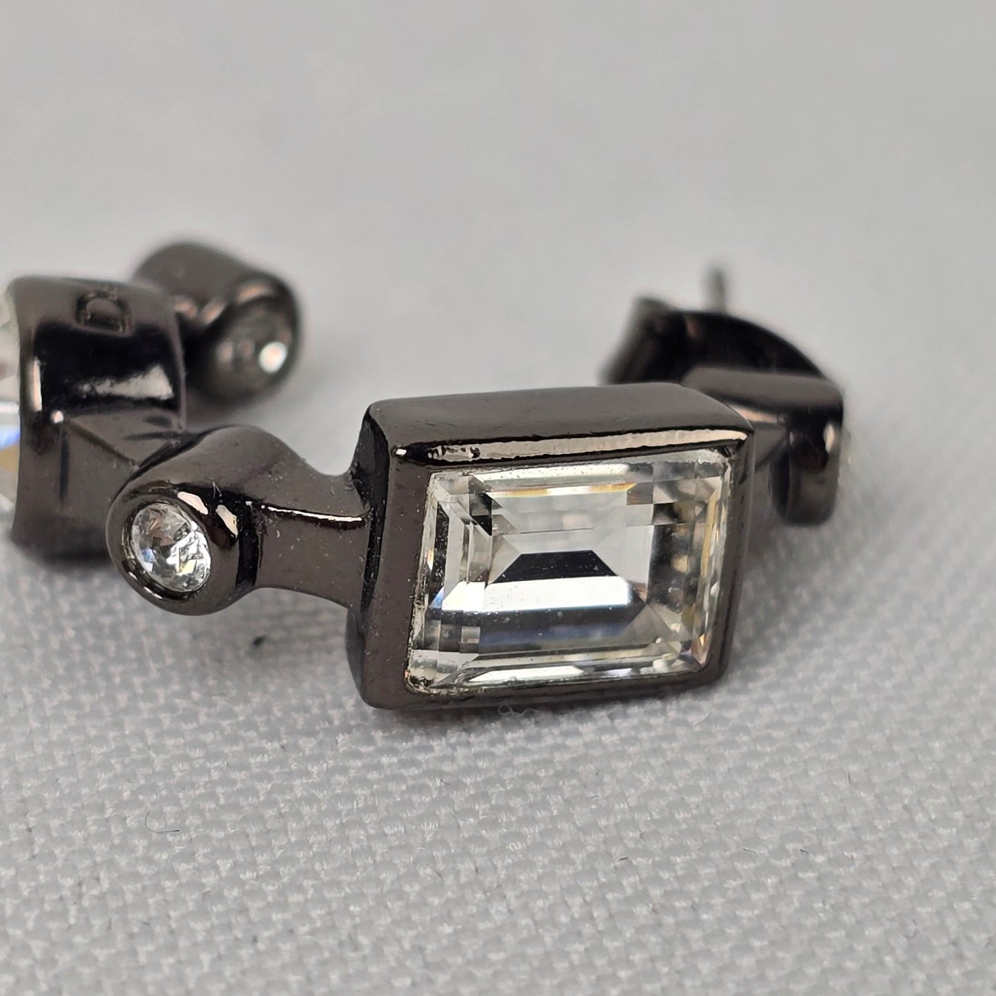 Dyrberg Kern Black & Silver Faceted Stone Hoop Earrings