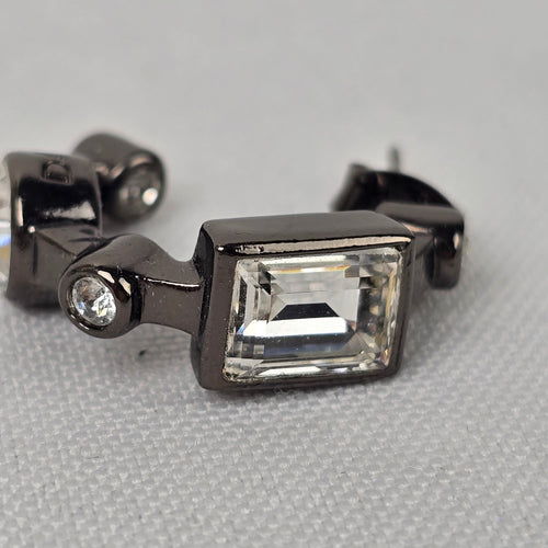 Dyrberg Kern Black & Silver Faceted Stone Hoop Earrings