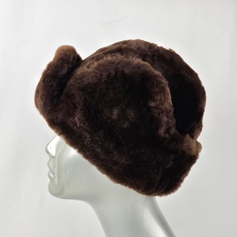Vintage Brown Faux Sheepskin Fur Hat