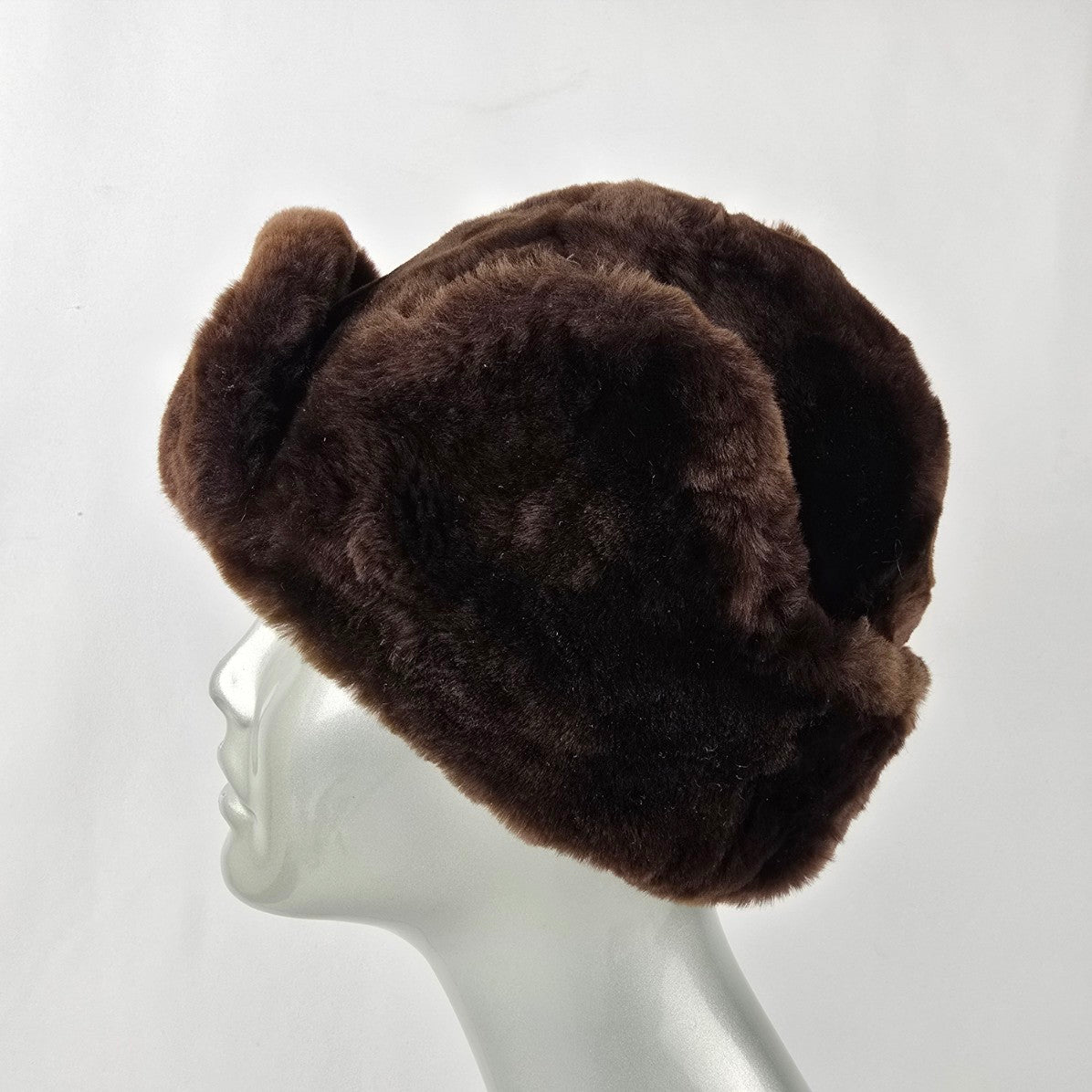 Vintage Brown Faux Sheepskin Fur Hat
