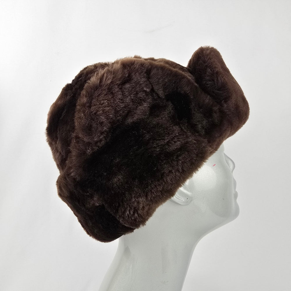 Vintage Brown Faux Sheepskin Fur Hat
