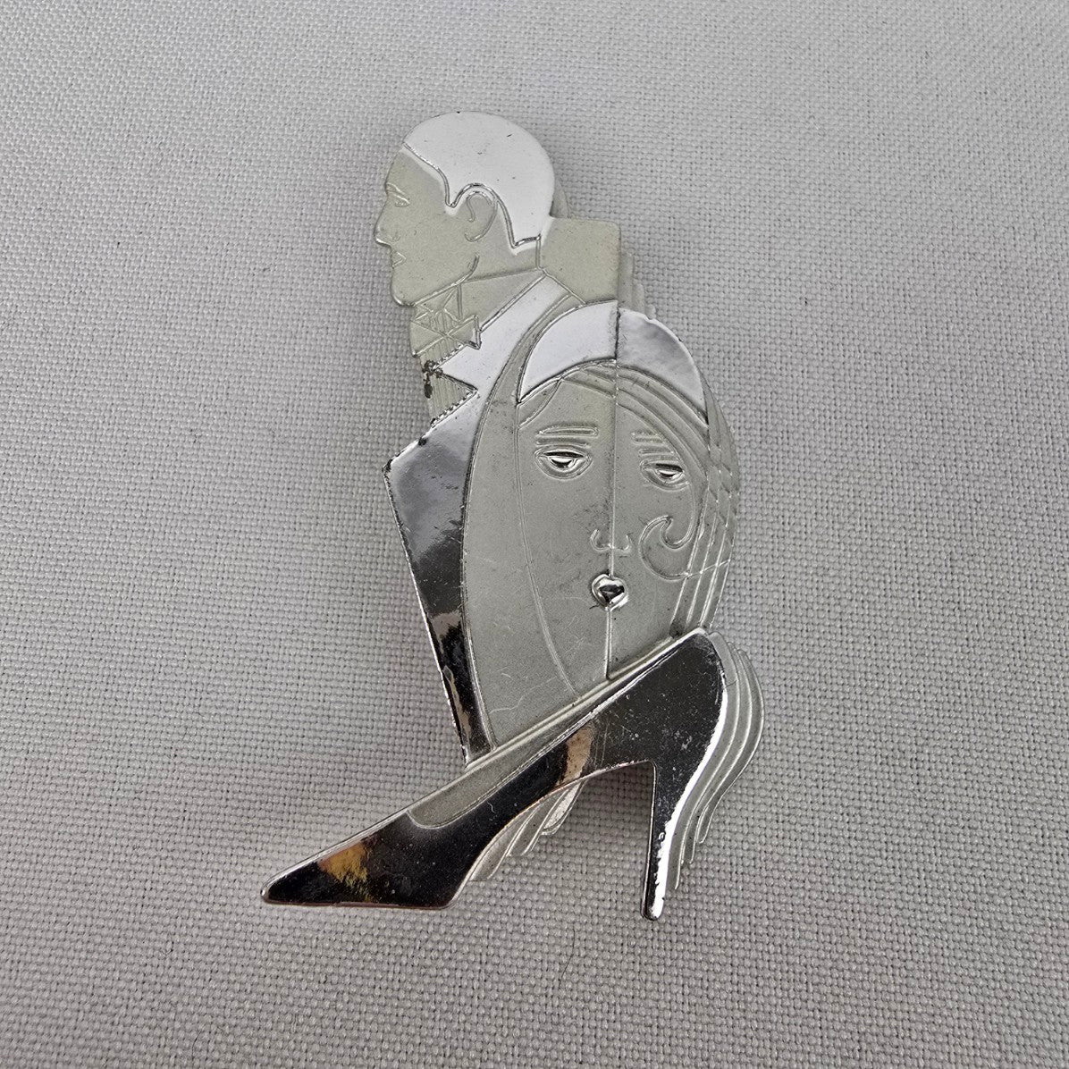 Vintage AJC Art Deco Silver Women Man & Shoe Brooch