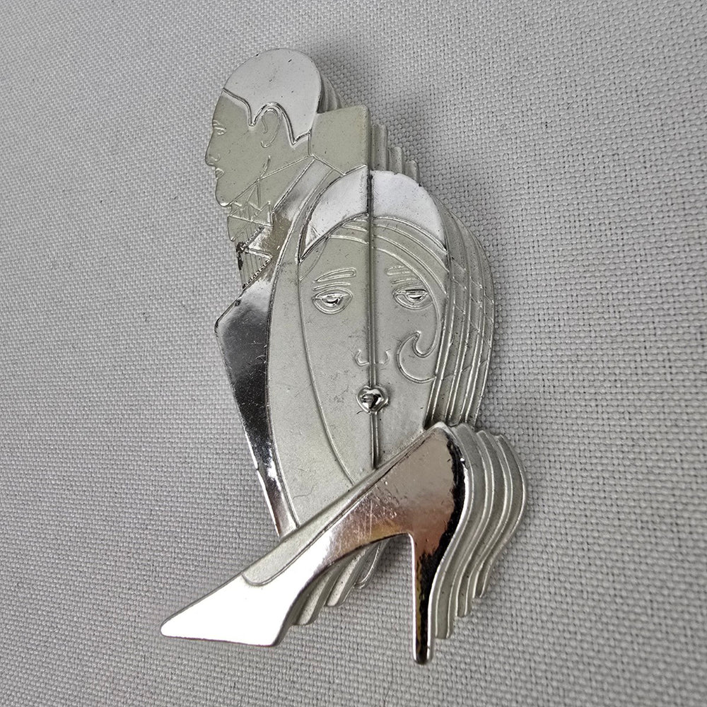 Vintage AJC Art Deco Silver Women Man & Shoe Brooch