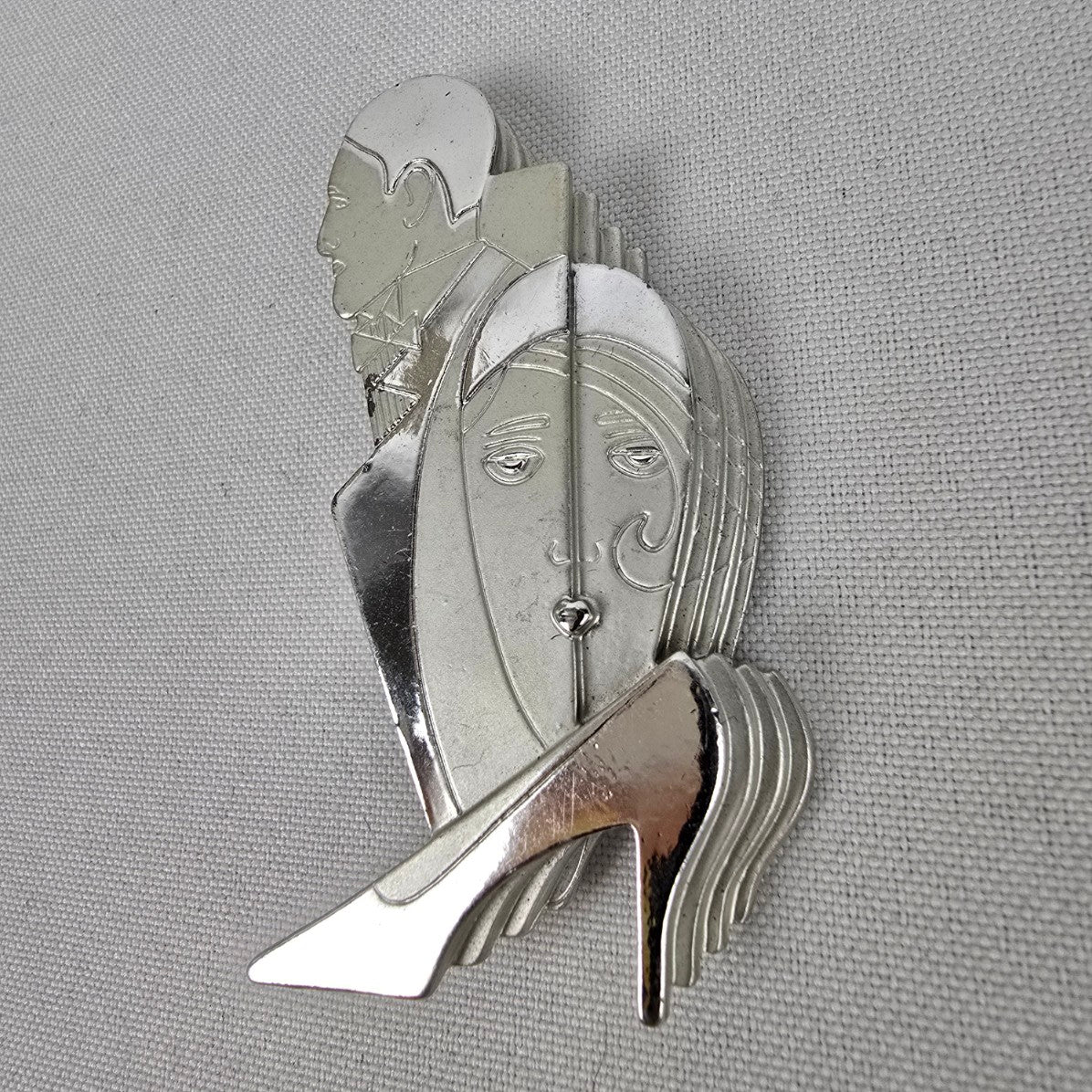 Vintage AJC Art Deco Silver Women Man & Shoe Brooch