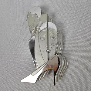 Vintage AJC Art Deco Silver Women Man & Shoe Brooch