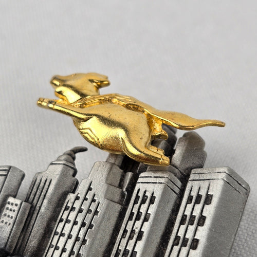 Vintage JJ When Pigs Fly Brooch Pig Flying Over Cityscape Brooch