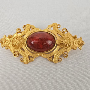 Vintage Gold Tone Red Stone Brooch