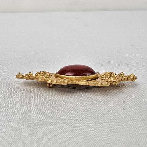 Vintage Gold Tone Red Stone Brooch