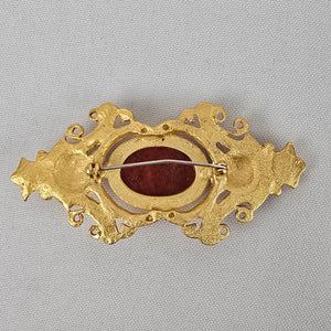 Vintage Gold Tone Red Stone Brooch