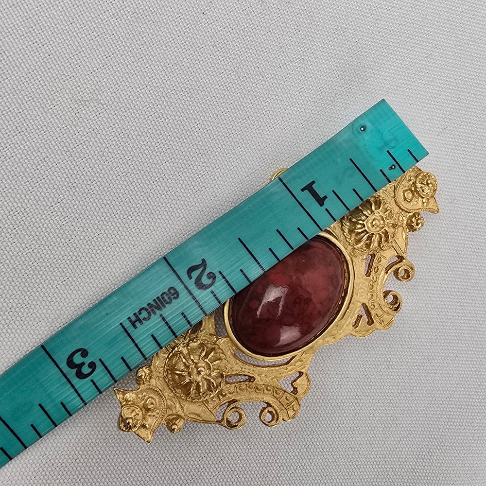 Vintage Gold Tone Red Stone Brooch