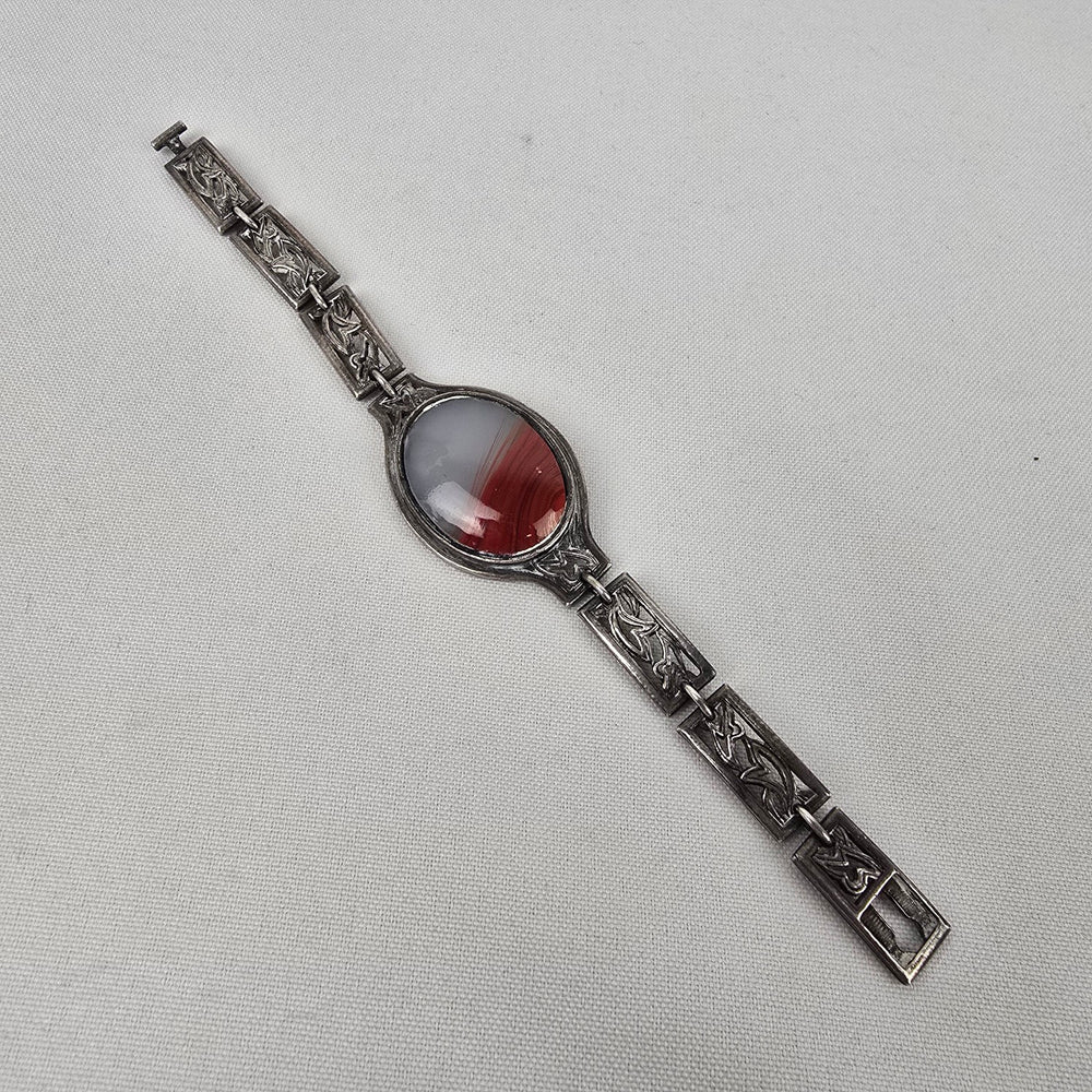 Silver Tone Natural Stone Link Bracelet