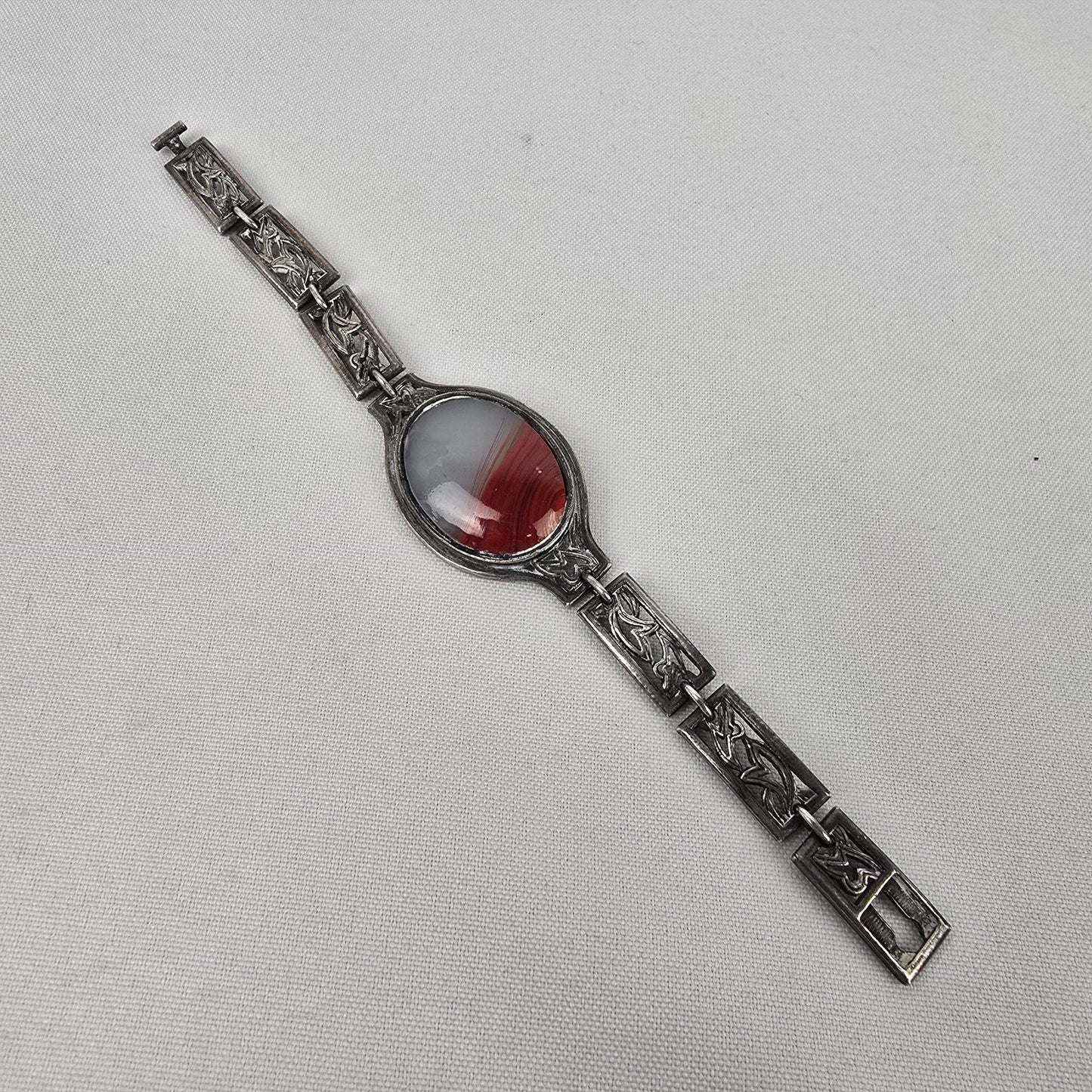 Silver Tone Natural Stone Link Bracelet