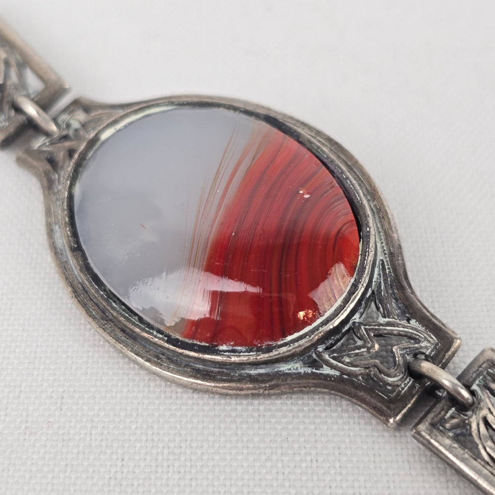 Silver Tone Natural Stone Link Bracelet