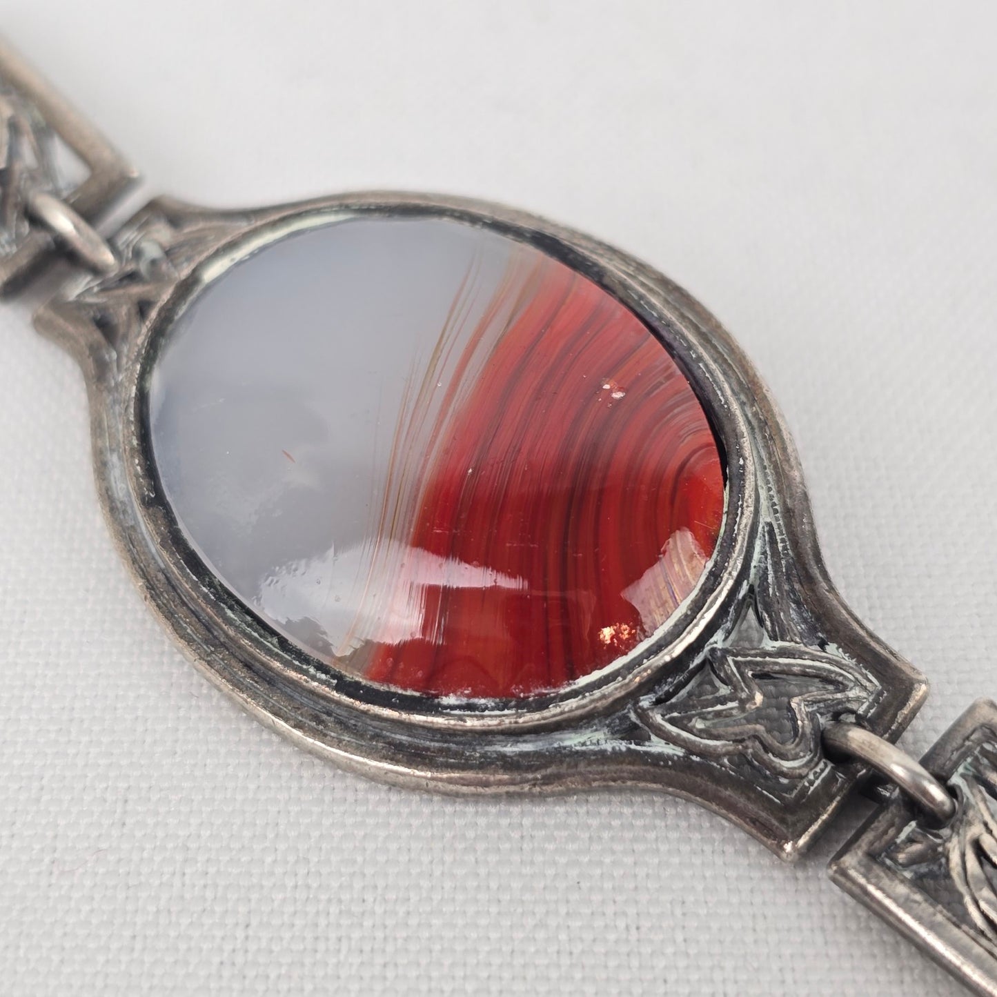 Silver Tone Natural Stone Link Bracelet