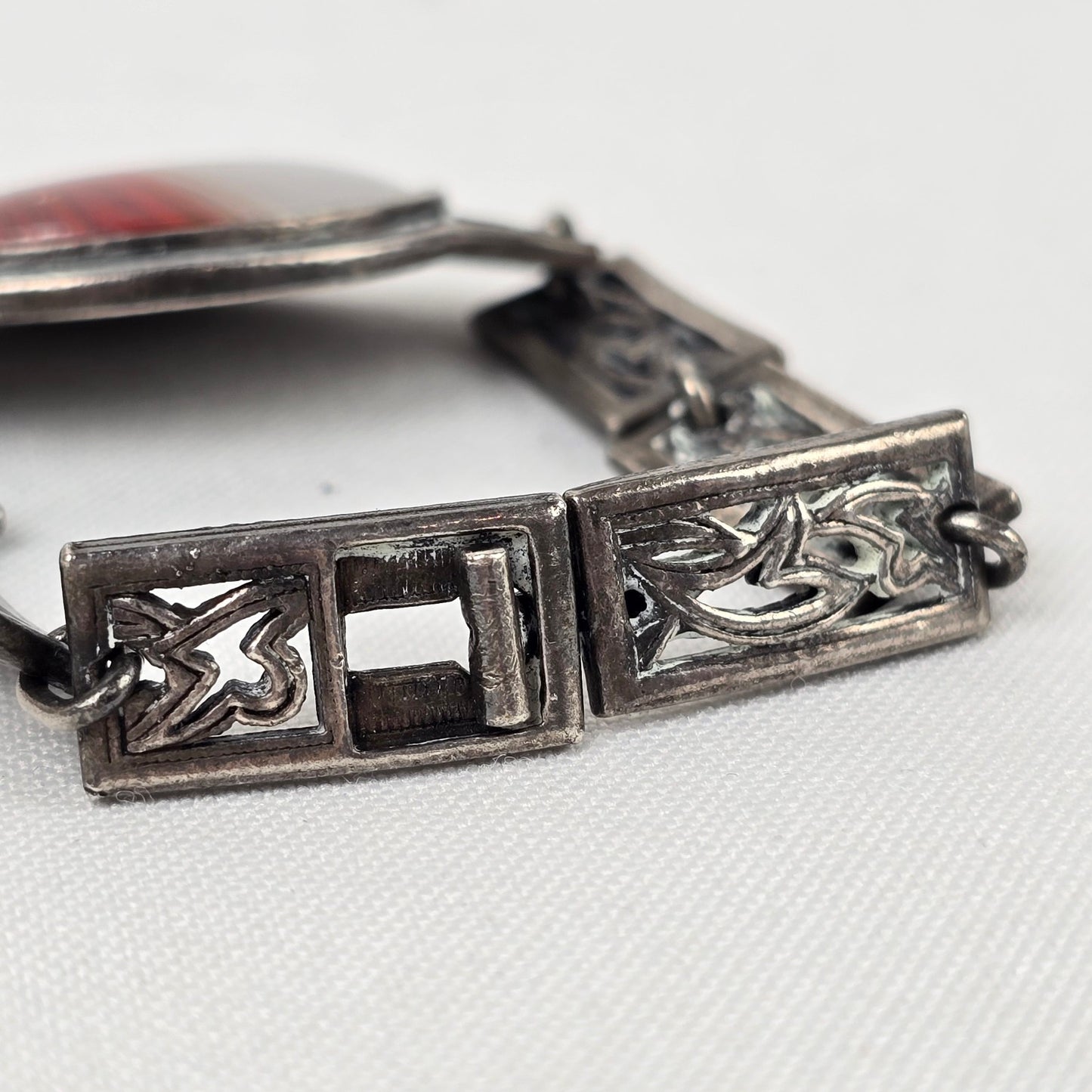 Silver Tone Natural Stone Link Bracelet