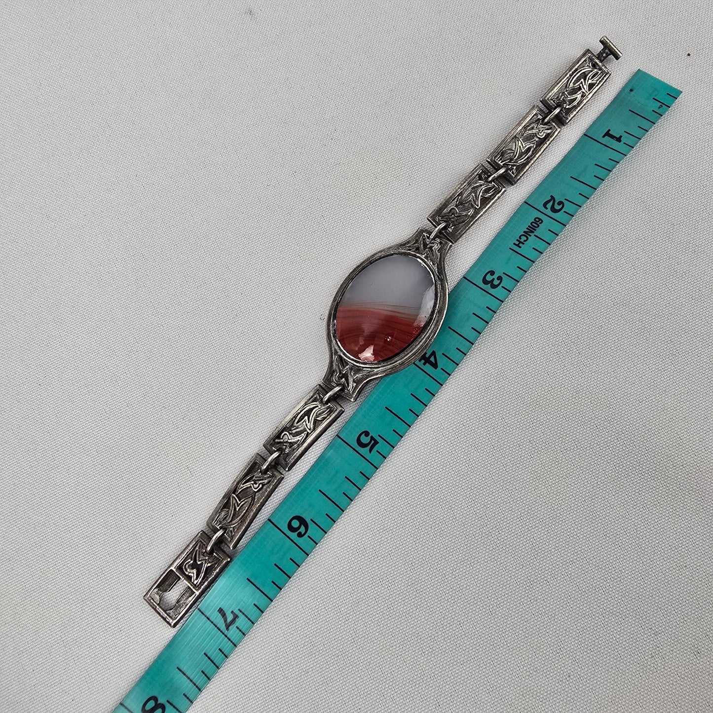 Silver Tone Natural Stone Link Bracelet