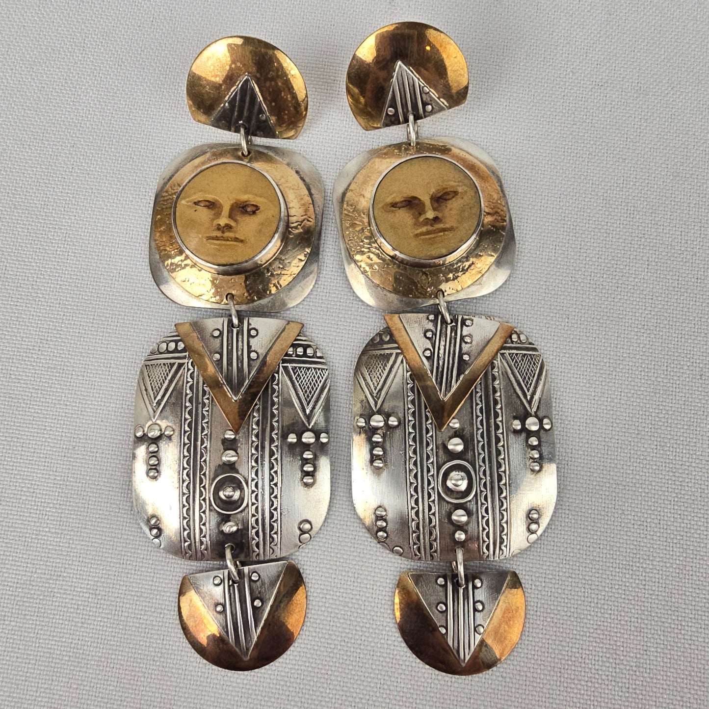 Vintage Tabra Sterling Silver Gold Filled Moon Face Earrings