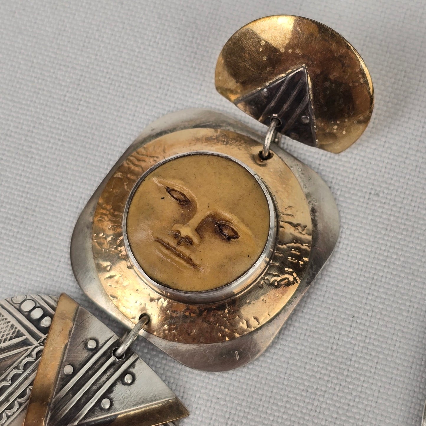 Vintage Tabra Sterling Silver Gold Filled Moon Face Earrings