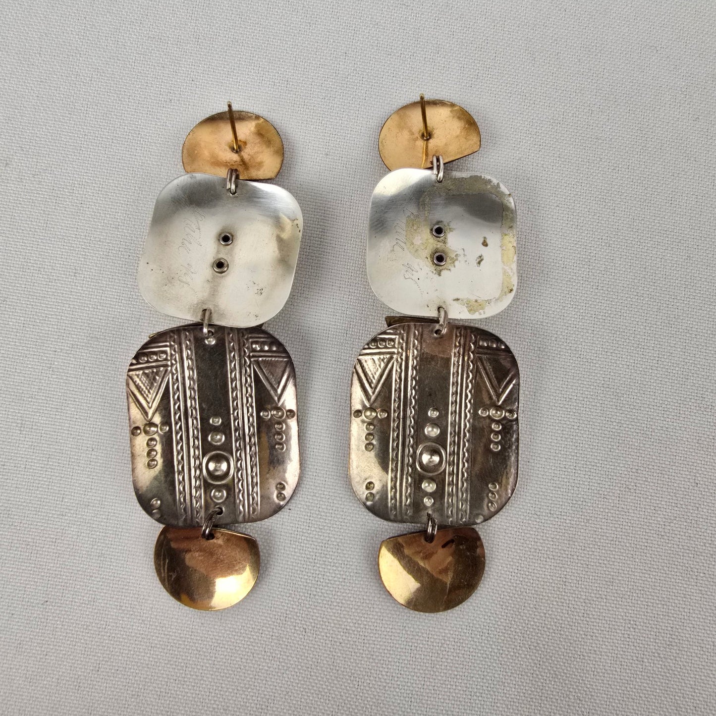 Vintage Tabra Sterling Silver Gold Filled Moon Face Earrings