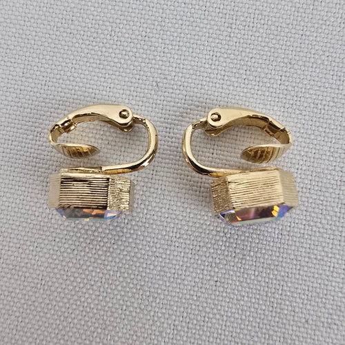 Vintage Avon AB Rhinestone Square Clip On Earrings