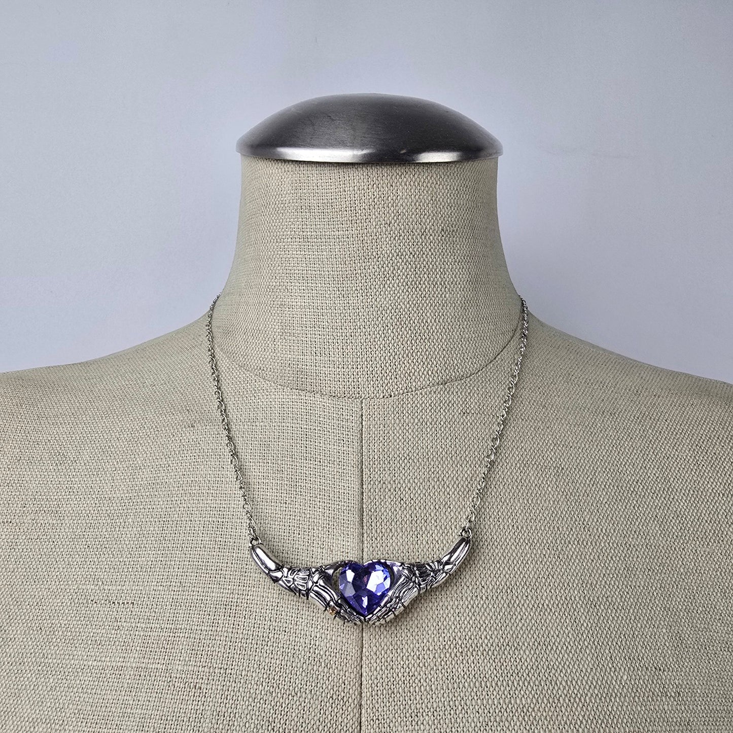 Corpse Bride Skeleton Hands Blue Heart Necklace