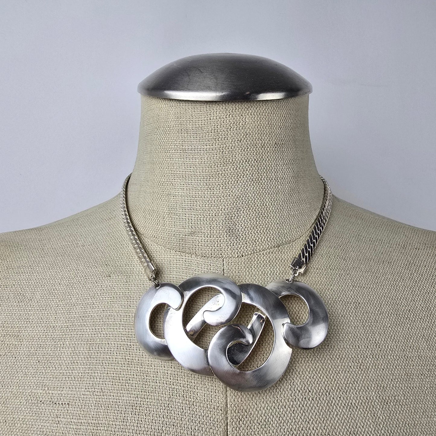 Vintage Silver Tone Statement Collar Necklace