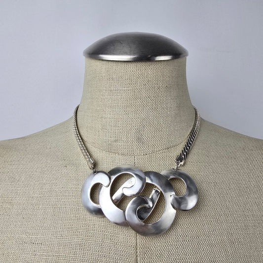 Vintage Silver Tone Statement Collar Necklace