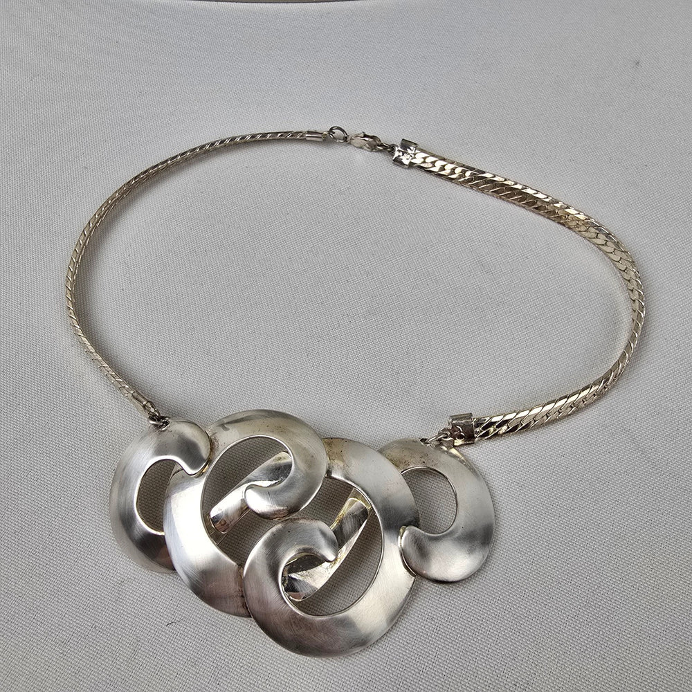 Vintage Silver Tone Statement Collar Necklace