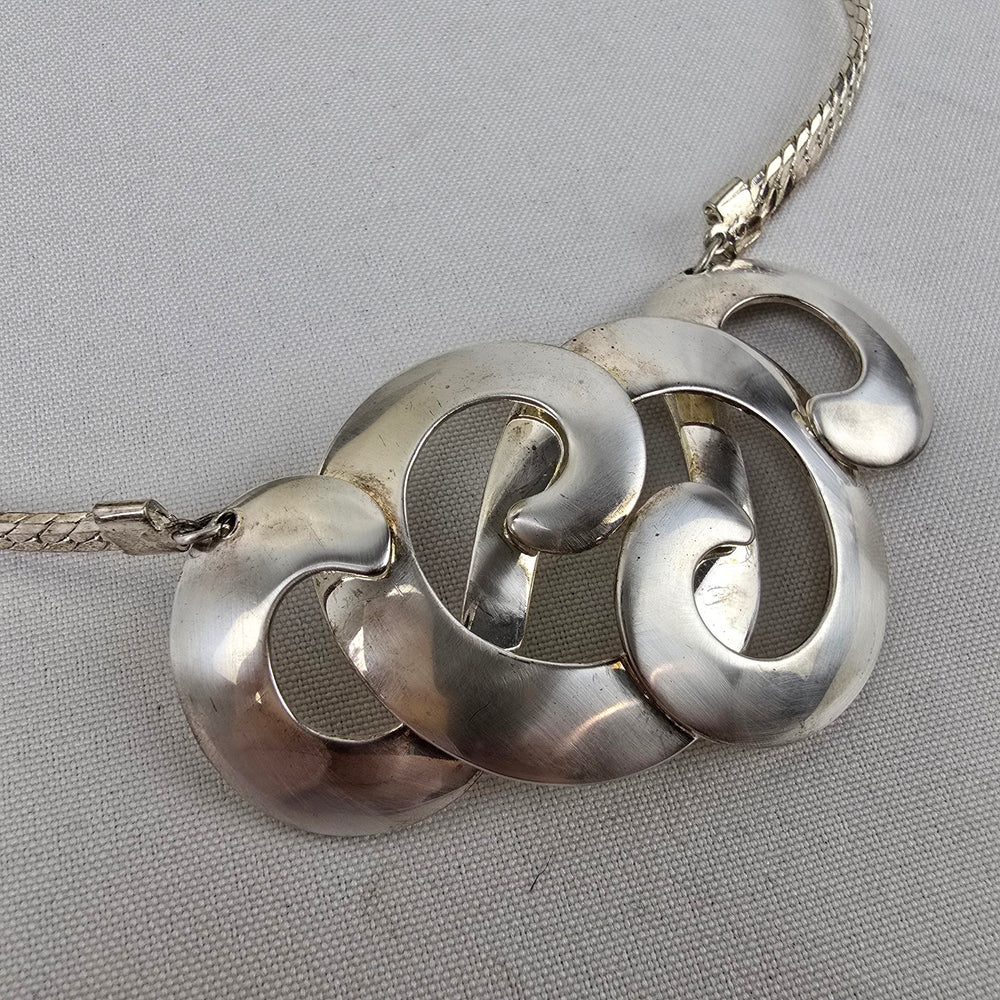 Vintage Silver Tone Statement Collar Necklace