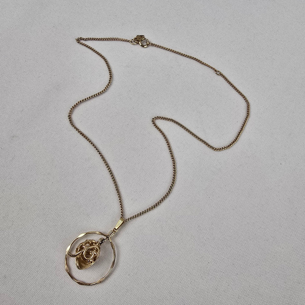 Vintage Sarah Coventry Gold Rose Drop Pendant Necklace