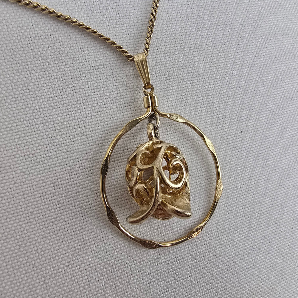 Vintage Sarah Coventry Gold Rose Drop Pendant Necklace