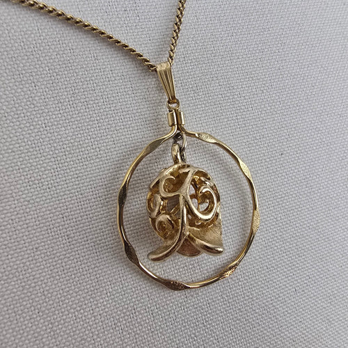 Vintage Sarah Coventry Gold Rose Drop Pendant Necklace