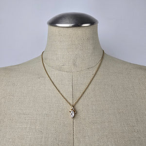 Vintage Gold Tone Faceted Stone Delicate Pendant Chain Necklace