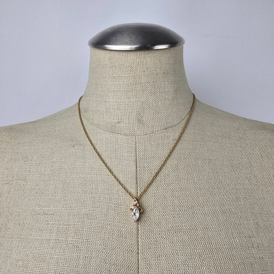 Vintage Gold Tone Faceted Stone Delicate Pendant Chain Necklace