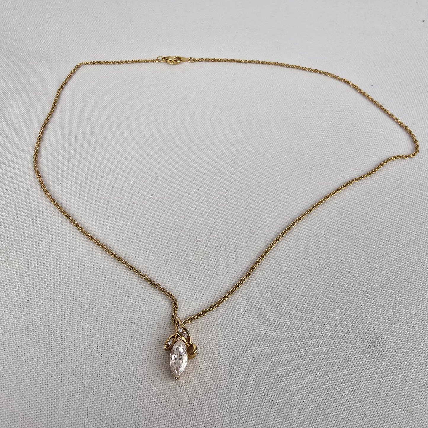 Vintage Gold Tone Faceted Stone Delicate Pendant Chain Necklace