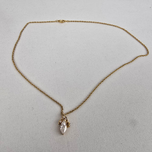 Vintage Gold Tone Faceted Stone Delicate Pendant Chain Necklace