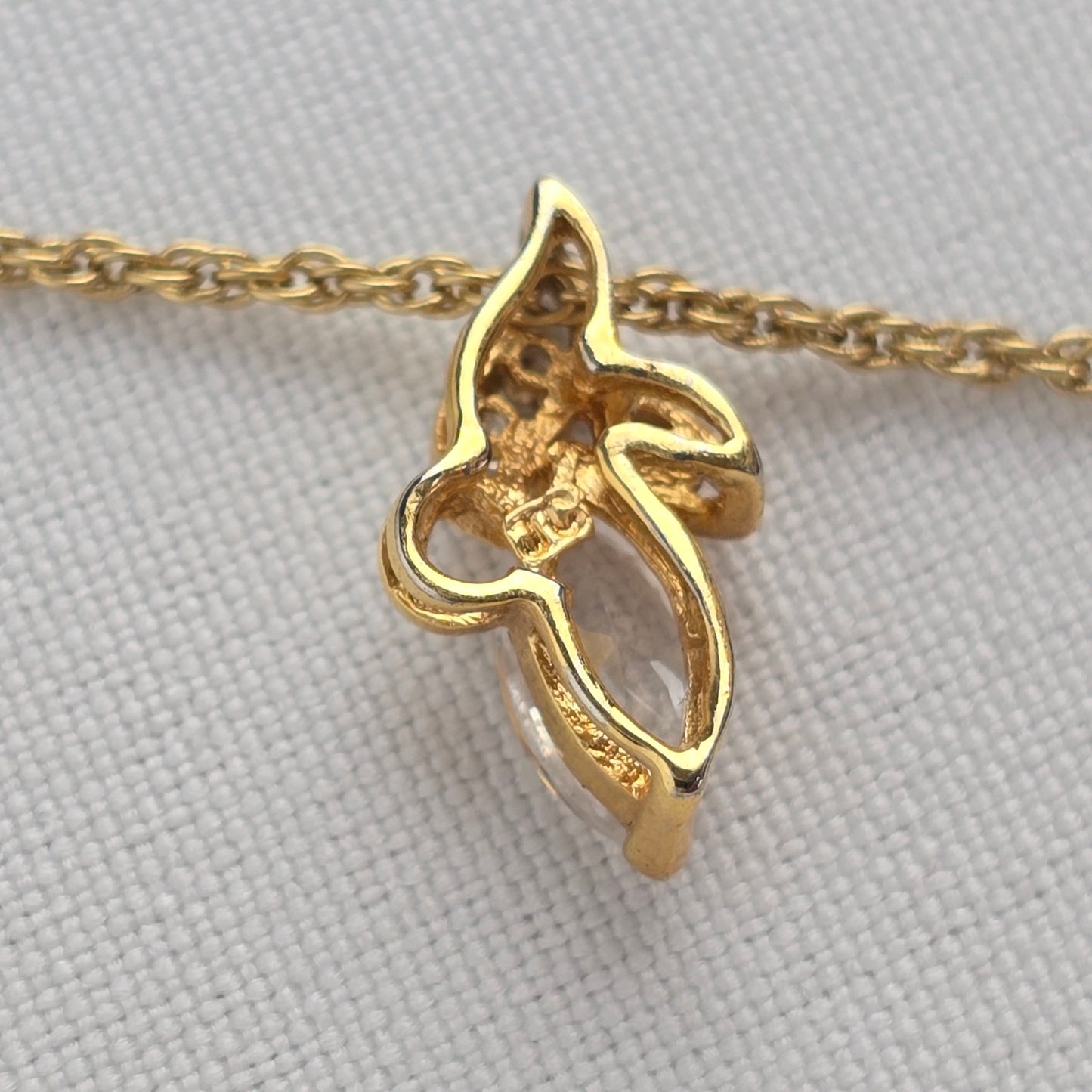 Vintage Gold Tone Faceted Stone Delicate Pendant Chain Necklace