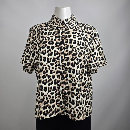 Animal Print Button Up Short Sleeve Top Size XL