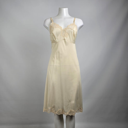 Vintage Beige Lace Full Slip Dress Size S