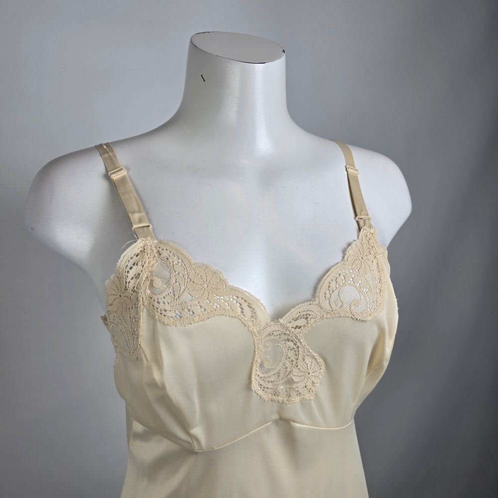Vintage Beige Lace Full Slip Dress Size S
