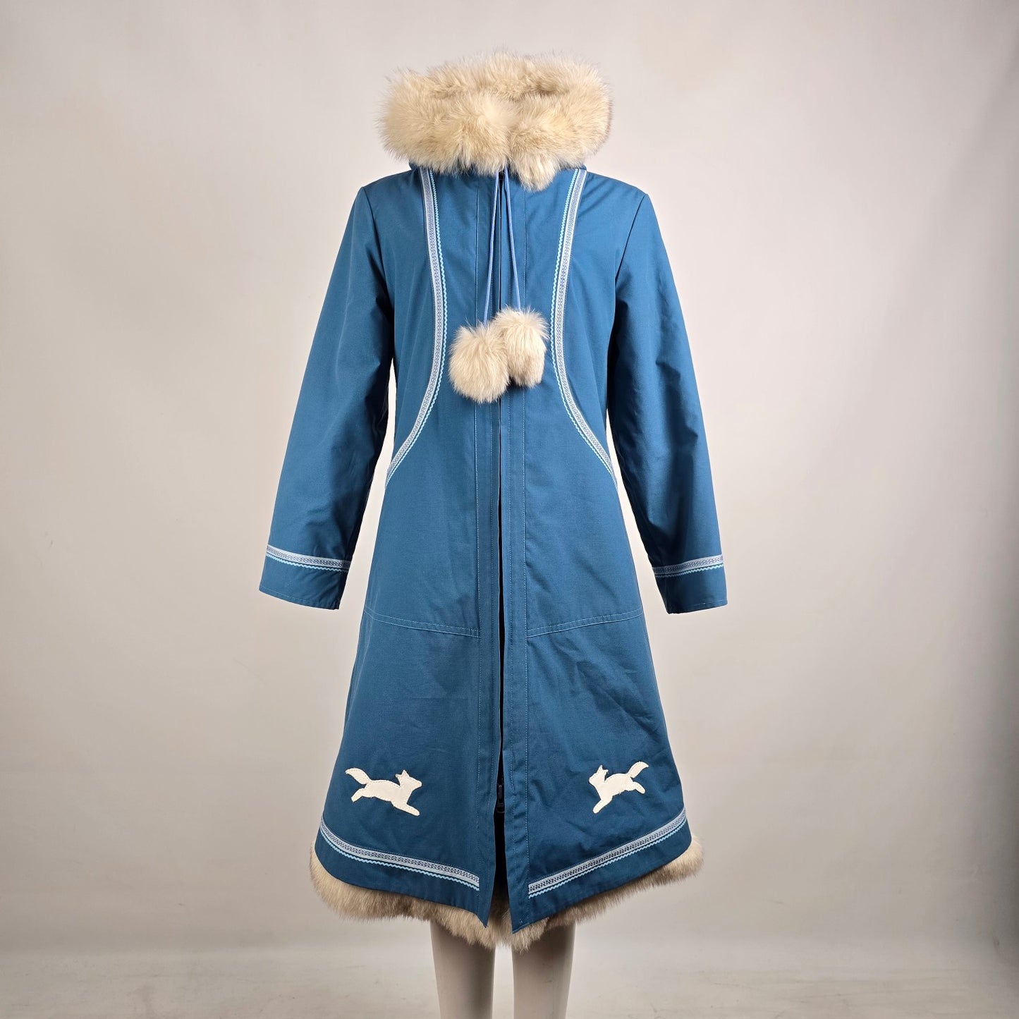 Vintage Inuit Yukon Parks Blue Wool Fur Trimmed Parka Size 10