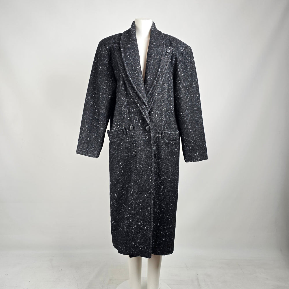 Vintage 80s Jonathan Christopher Black Speckled Wool Coat Size M