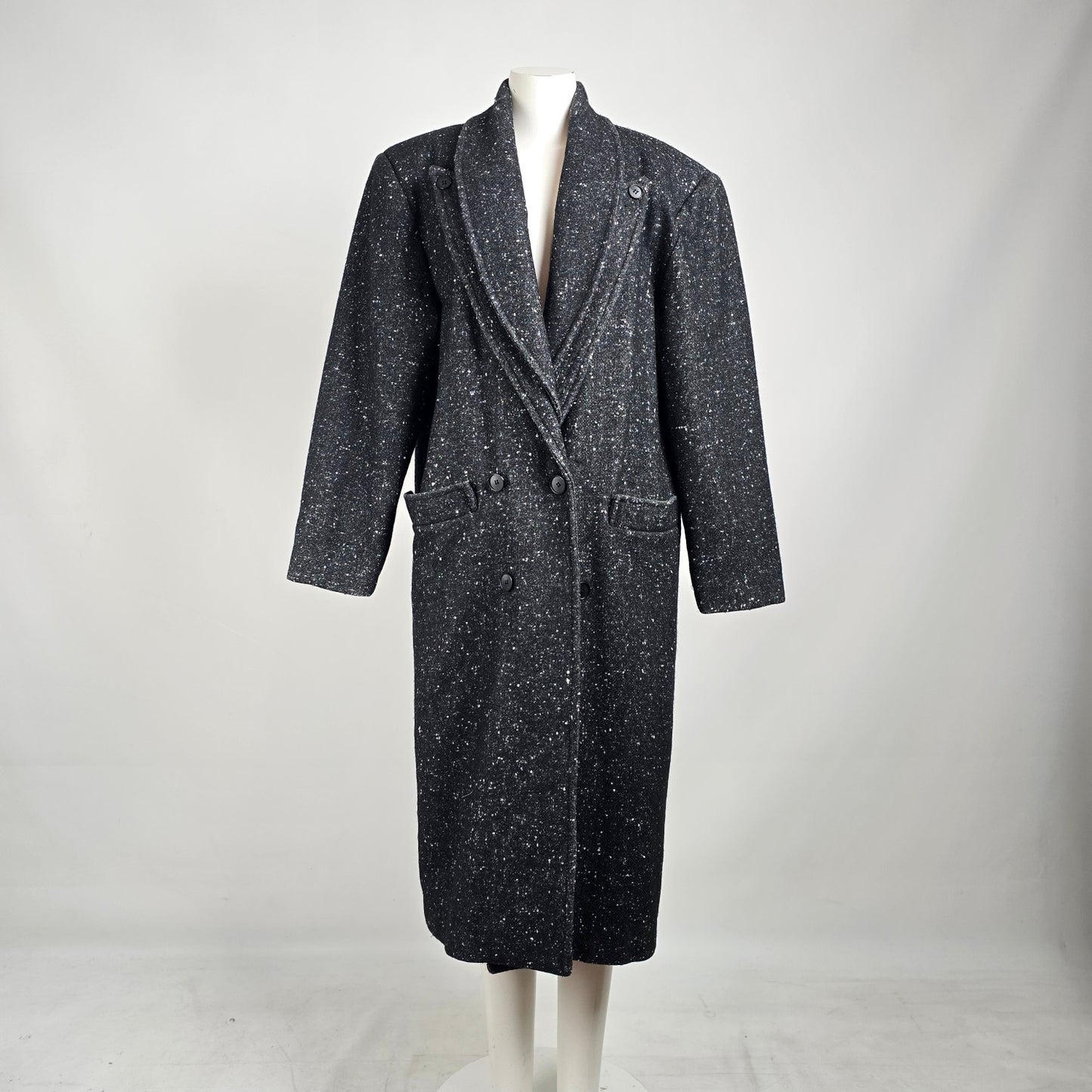 Vintage 80s Jonathan Christopher Black Speckled Wool Coat Size M